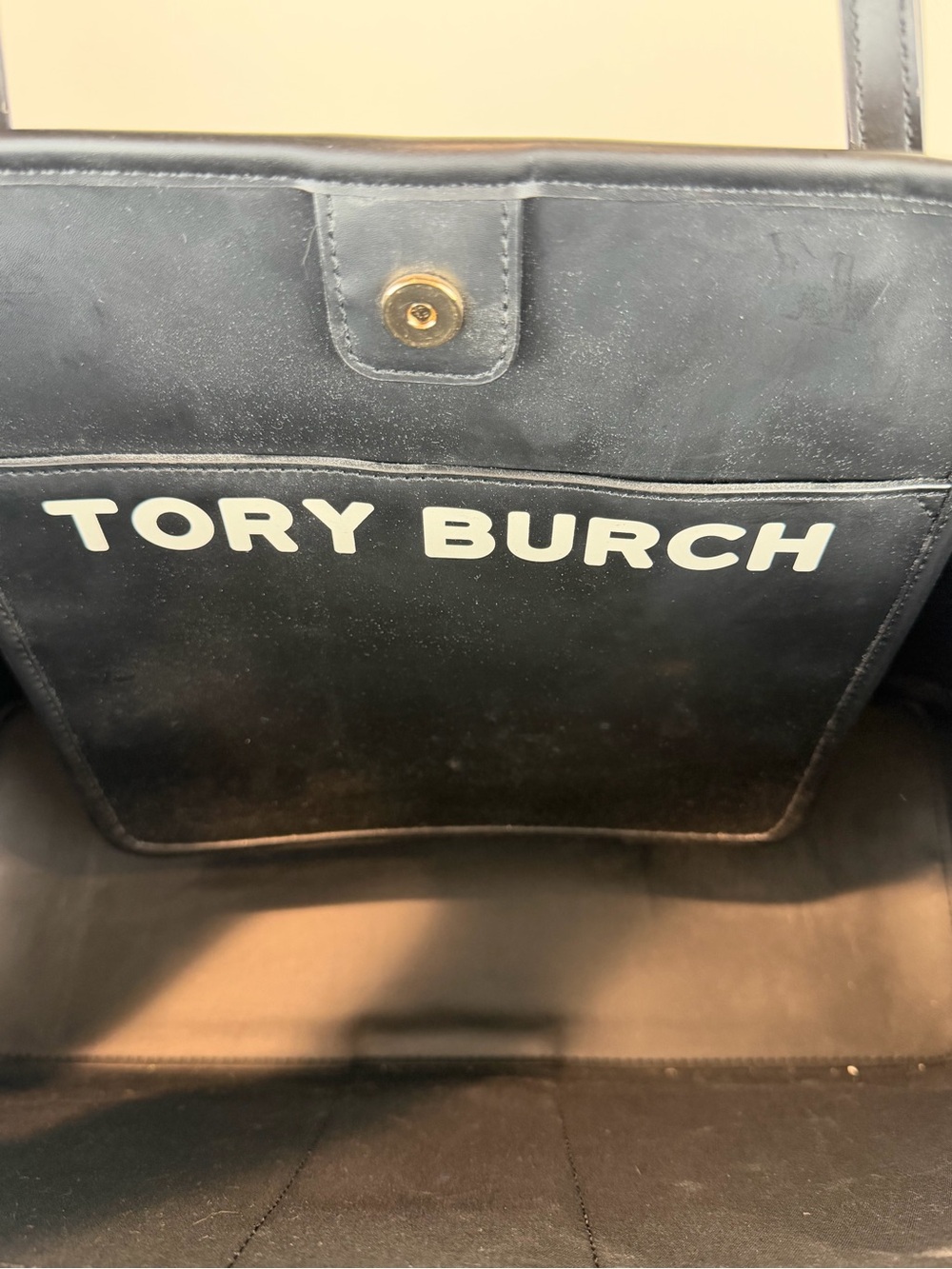 Tory Burch Blue and Cream Monogram Luggage Tag Tote - Picture 7 of 7
